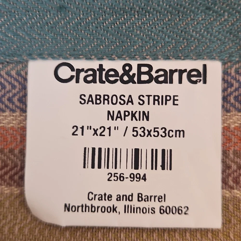 Crate&Barrel Multicolor Sabrosa Stripe Fringe Table Runner 4 Napkins Set
